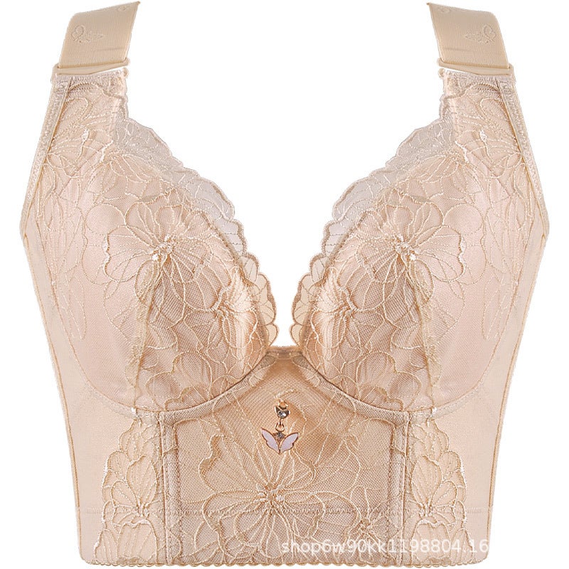 Foreign trade plus size bra chubby girl thin lace underwear womens wireless body shaping body shaping breast adjustment bra Cameo Brown  - Image 2