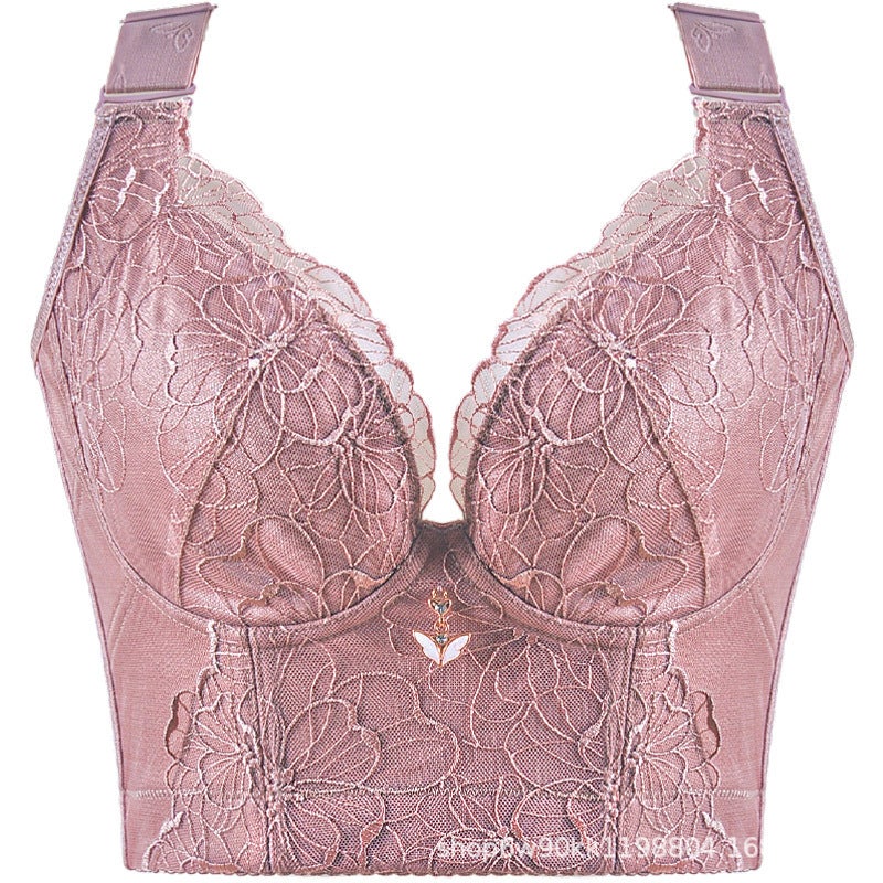 Foreign trade plus size bra chubby girl thin lace underwear womens wireless body shaping body shaping breast adjustment bra Cameo Brown  - Image 1