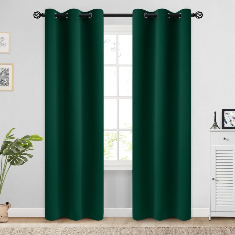 COSVIYA Grommet Blackout Room Darkening Dark Green Curtains 84 inch Length 2 Panels Thick Polyester Light Blocking Insulated Thermal Window Curtain Drapes for Bedroom/Living Room 38x84 inches - Image 1