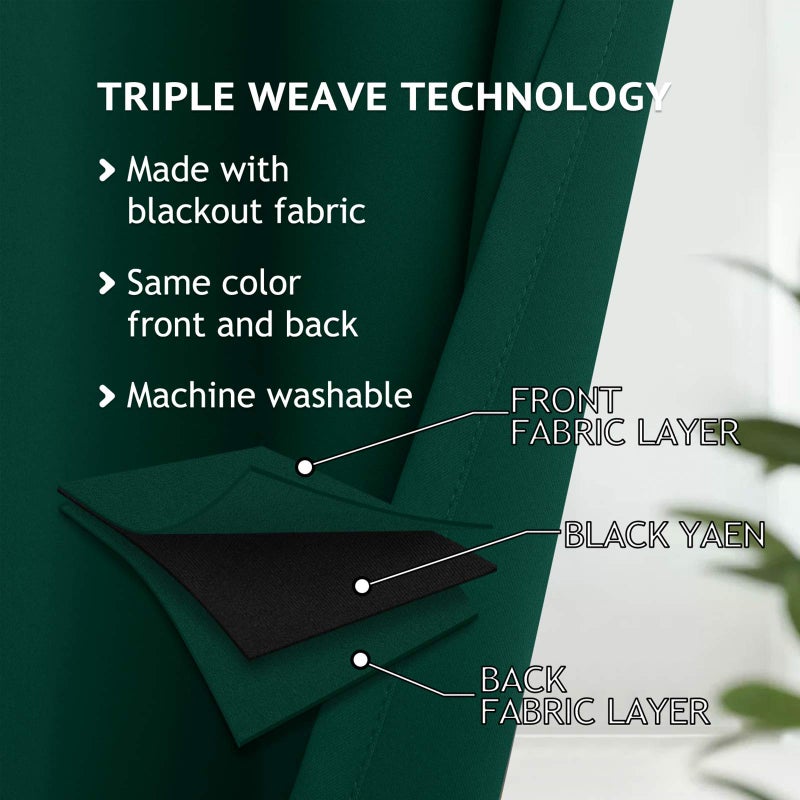 COSVIYA Grommet Blackout Room Darkening Dark Green Curtains 84 inch Length 2 Panels Thick Polyester Light Blocking Insulated Thermal Window Curtain Drapes for Bedroom/Living Room 38x84 inches - Image 3