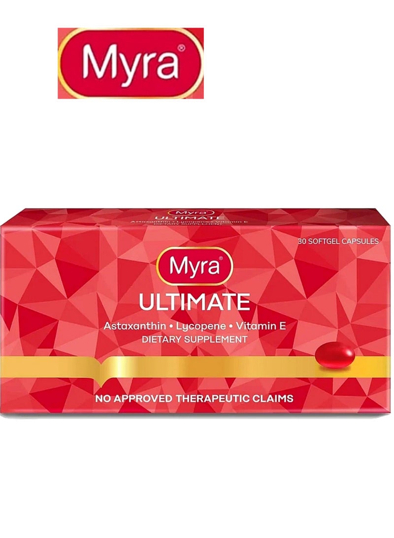 Myra Ultimate Astaxanthin, Lycopene & Vitamin E, 30 Softgels
