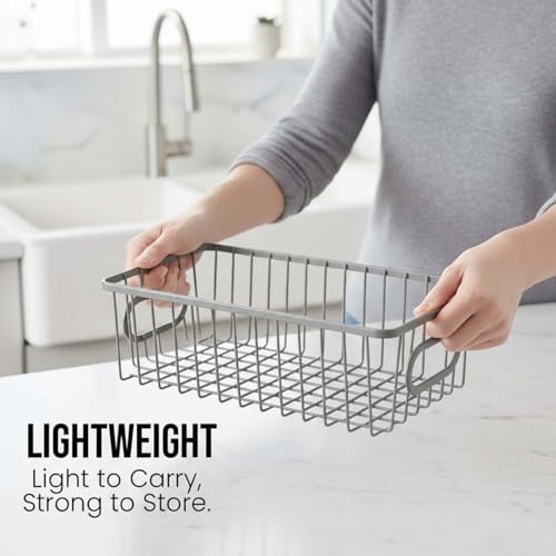 Bianco Multipurpose 10" Metal Bathroom Storage Organizer Basket Bin - Modern Wire Grid Design - for Organization in Cabinets, on Countertops, Bedroom, Kitchen, Bathroom, Garage (Pack of 2, Silver) - Image 4