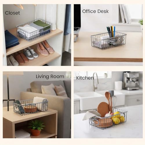 Bianco Multipurpose 10" Metal Bathroom Storage Organizer Basket Bin - Modern Wire Grid Design - for Organization in Cabinets, on Countertops, Bedroom, Kitchen, Bathroom, Garage (Pack of 2, Silver) - Image 2