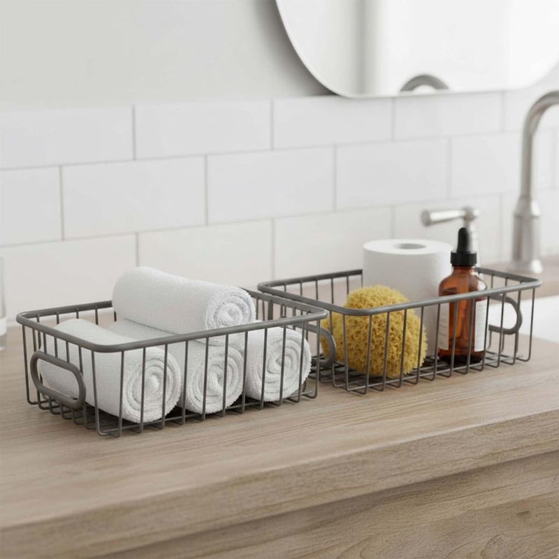 Bianco Multipurpose 10" Metal Bathroom Storage Organizer Basket Bin - Modern Wire Grid Design - for Organization in Cabinets, on Countertops, Bedroom, Kitchen, Bathroom, Garage (Pack of 2, Silver) - Image 5