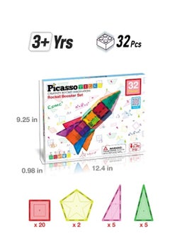 PicassoTiles PicassoTiles Rocket Themed Magnetic Building Block Set (32 Pieces)  - Image 1