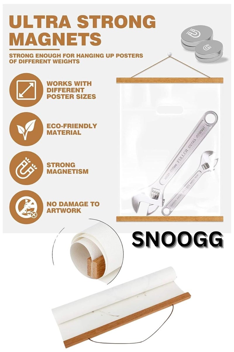 SNOOGG Magnetic Pack of 2 Poster Hanger 18” - INCH Poster Wall Hanging Frame with Strong Magnets, Poster Hanger Frame with Complete Poster Hanging Kit fits 12X18, 14X18, 18X18, 18X20, 18X24- Teak Wood - Image 3