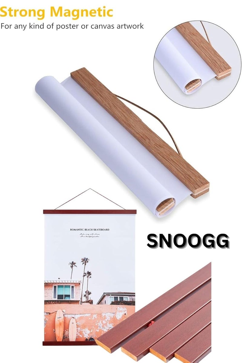 SNOOGG Magnetic Pack of 2 Poster Hanger 18” - INCH Poster Wall Hanging Frame with Strong Magnets, Poster Hanger Frame with Complete Poster Hanging Kit fits 12X18, 14X18, 18X18, 18X20, 18X24- Teak Wood - Image 2