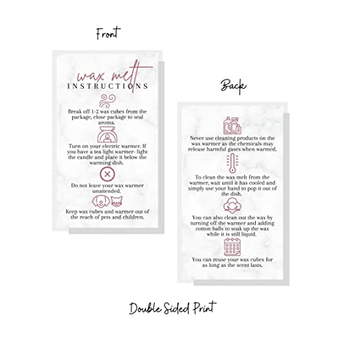Lashicorn Wax Melt Care Instruction Cards | 50 Pack 2x3.5” Business Card Wax Melt Supplies Homemade Customer thank you for Warmer Minimalist Marble Mauve Pink How To Care for wax cube clamshell wickless candle - Image 3