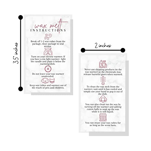 Lashicorn Wax Melt Care Instruction Cards | 50 Pack 2x3.5” Business Card Wax Melt Supplies Homemade Customer thank you for Warmer Minimalist Marble Mauve Pink How To Care for wax cube clamshell wickless candle - Image 2