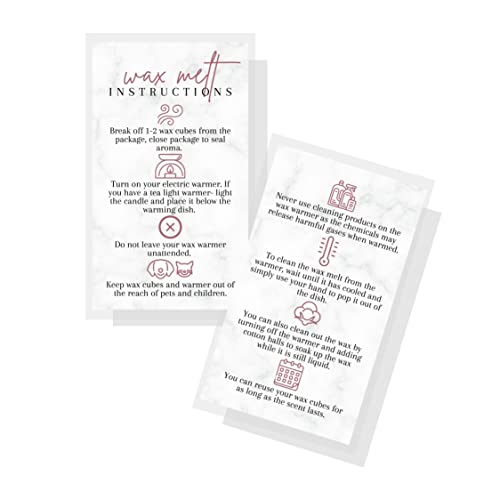 Lashicorn Wax Melt Care Instruction Cards | 50 Pack 2x3.5” Business Card Wax Melt Supplies Homemade Customer thank you for Warmer Minimalist Marble Mauve Pink How To Care for wax cube clamshell wickless candle - Image 1