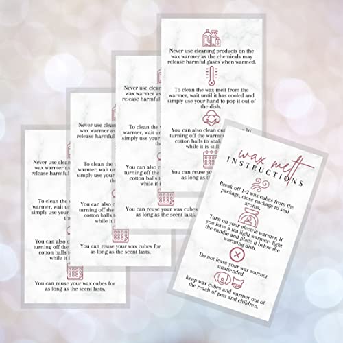 Lashicorn Wax Melt Care Instruction Cards | 50 Pack 2x3.5” Business Card Wax Melt Supplies Homemade Customer thank you for Warmer Minimalist Marble Mauve Pink How To Care for wax cube clamshell wickless candle - Image 4