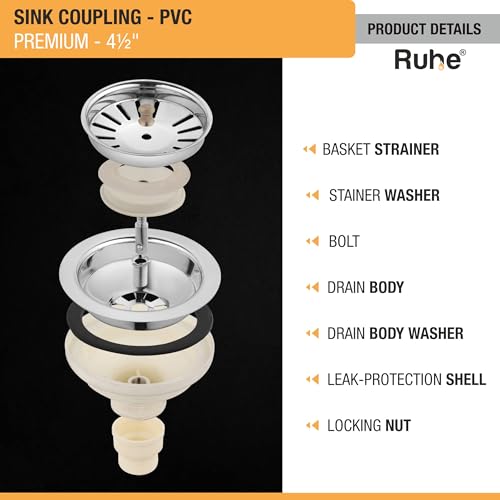Ruhe® PVC Sink Coupling | Stainless Steel Kitchen Sink PVC Drain Outlet Connector with Chrome Finish | Durable Sink Waste Coupling for Kitchen & Bathroom Use - Image 4