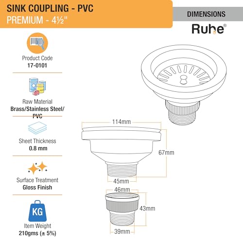 Ruhe® PVC Sink Coupling | Stainless Steel Kitchen Sink PVC Drain Outlet Connector with Chrome Finish | Durable Sink Waste Coupling for Kitchen & Bathroom Use - Image 3