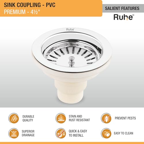 Ruhe® PVC Sink Coupling | Stainless Steel Kitchen Sink PVC Drain Outlet Connector with Chrome Finish | Durable Sink Waste Coupling for Kitchen & Bathroom Use - Image 5