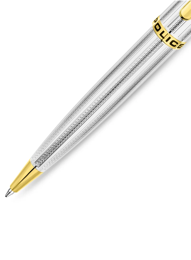 POLICE Avenir Stainless Steel Textured Pen With Gold Trims And Blue Ink