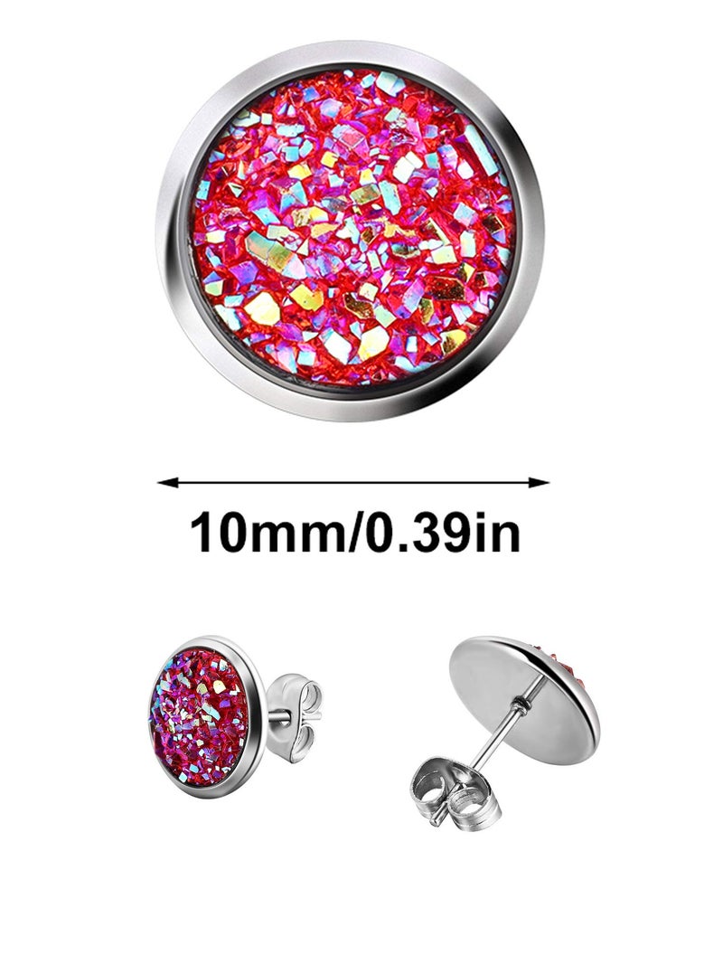 Hicarer 32 Pairs Faux Druzy Stud Earrings Stainless Steel Druzy Stud Earrings Glitter Pierced Earrings for Women (Round Shape) - Image 3