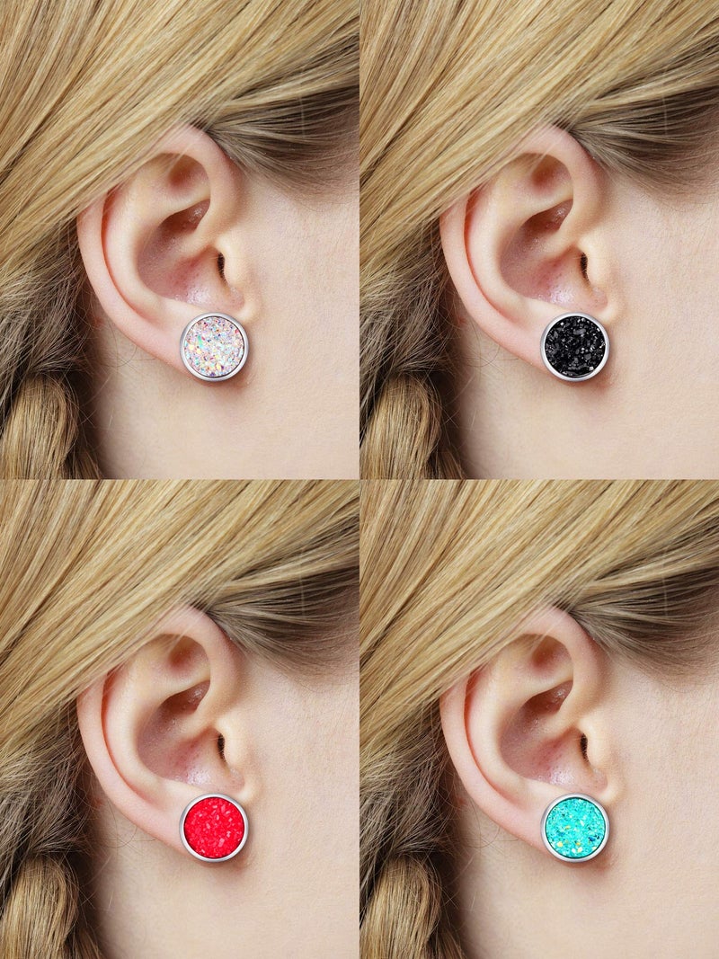 Hicarer 32 Pairs Faux Druzy Stud Earrings Stainless Steel Druzy Stud Earrings Glitter Pierced Earrings for Women (Round Shape) - Image 2