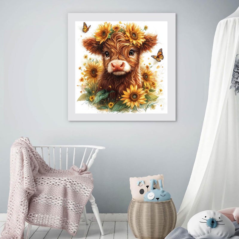 KINPLUB Highland Cow Sunflower Diamond Painting Kits for Adults Beginners, Cow Flowers Diamond Art Kits for Adults, DIY Full Drill Round Gem Art Dots for Home Wall Decor 12x12 Inch - Image 5