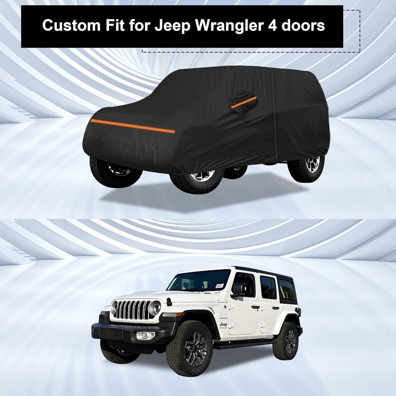 اموكا أغطية سيارات Amooca عالية الجودة بتصميم مخصص لسيارة Jeep Wrangler ذات الأبواب الأربعة (2007-2024)، مقاومة للماء والشمس، مناسبة لجميع الأحوال الجوية، مزودة بطبقة قطنية داخلية وسحاب على الأبواب. - Image 2