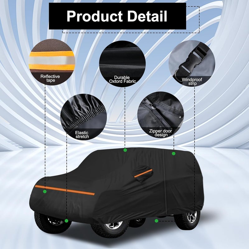 اموكا أغطية سيارات Amooca عالية الجودة بتصميم مخصص لسيارة Jeep Wrangler ذات الأبواب الأربعة (2007-2024)، مقاومة للماء والشمس، مناسبة لجميع الأحوال الجوية، مزودة بطبقة قطنية داخلية وسحاب على الأبواب. - Image 4