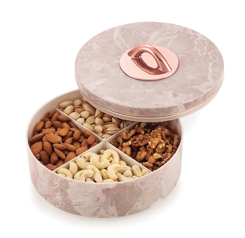 Nabhya Round Shape 4 Section Multipurpose Dry Fruit Storage Container Set Box with AirTight Lid Plastic Utility For Serving Sweets Chocolates Candy Pickle Kitchen accessories Beige Big - Image 1