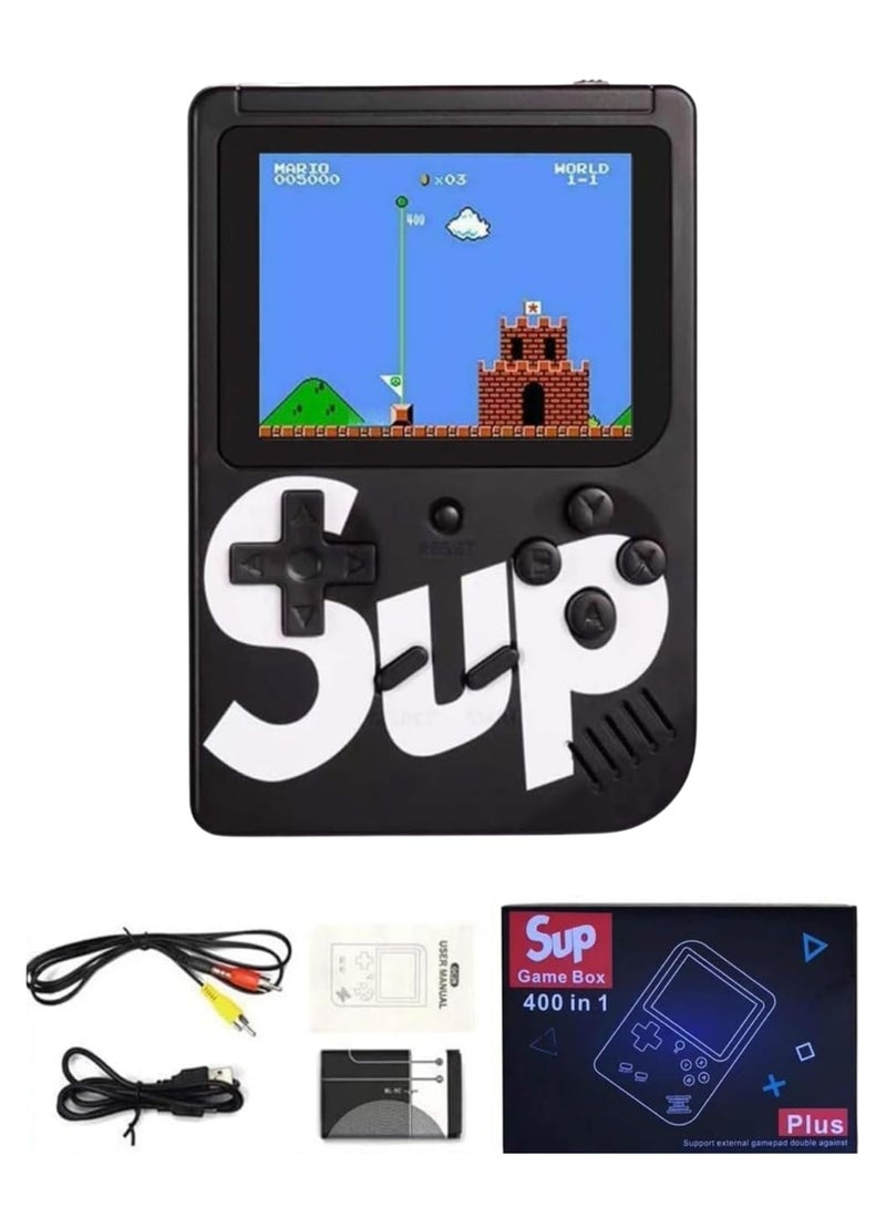 SUP SUP Handheld Game Console with 400 Classic Retro Games, 3-Inch Color Screen, Rechargeable Battery, Portable Mini Gaming Device for Kids & Adults | Black - Image 1