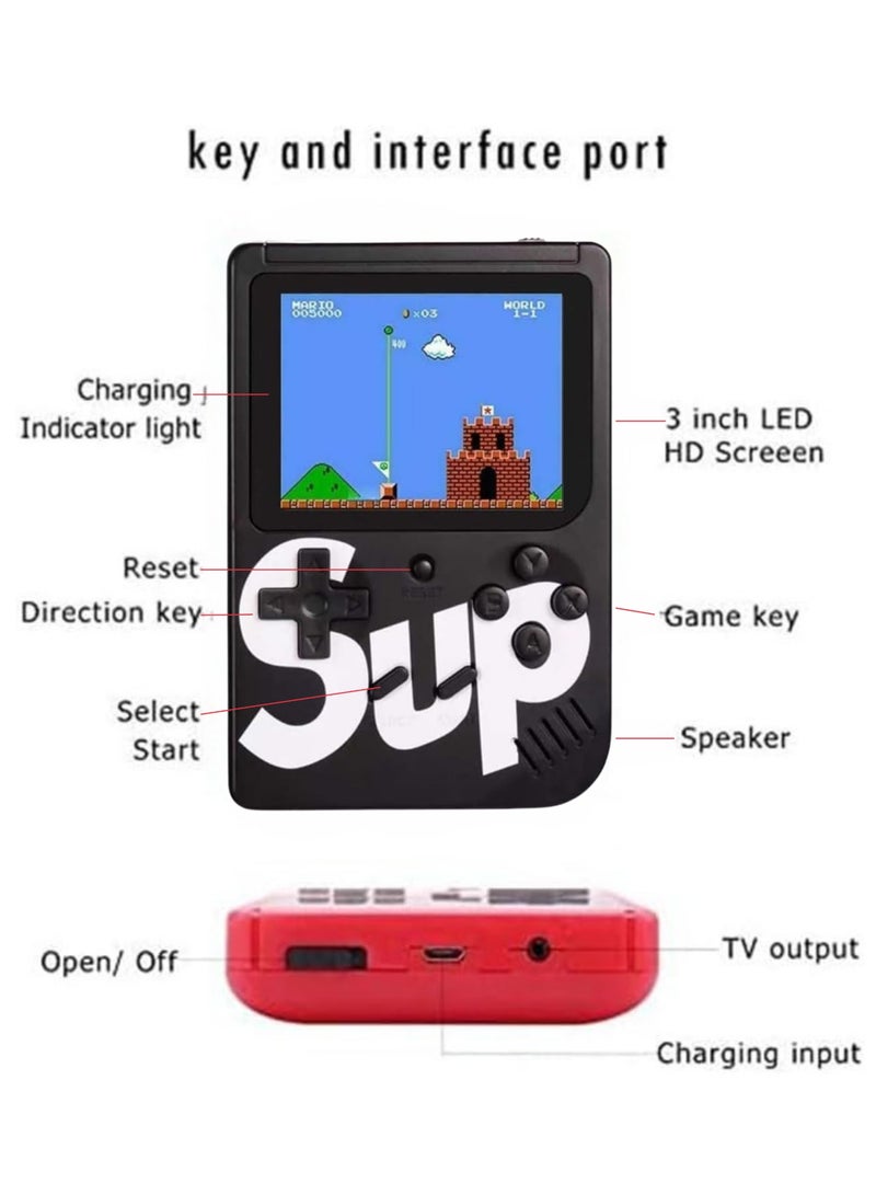 SUP SUP Handheld Game Console with 400 Classic Retro Games, 3-Inch Color Screen, Rechargeable Battery, Portable Mini Gaming Device for Kids & Adults | Black - Image 4