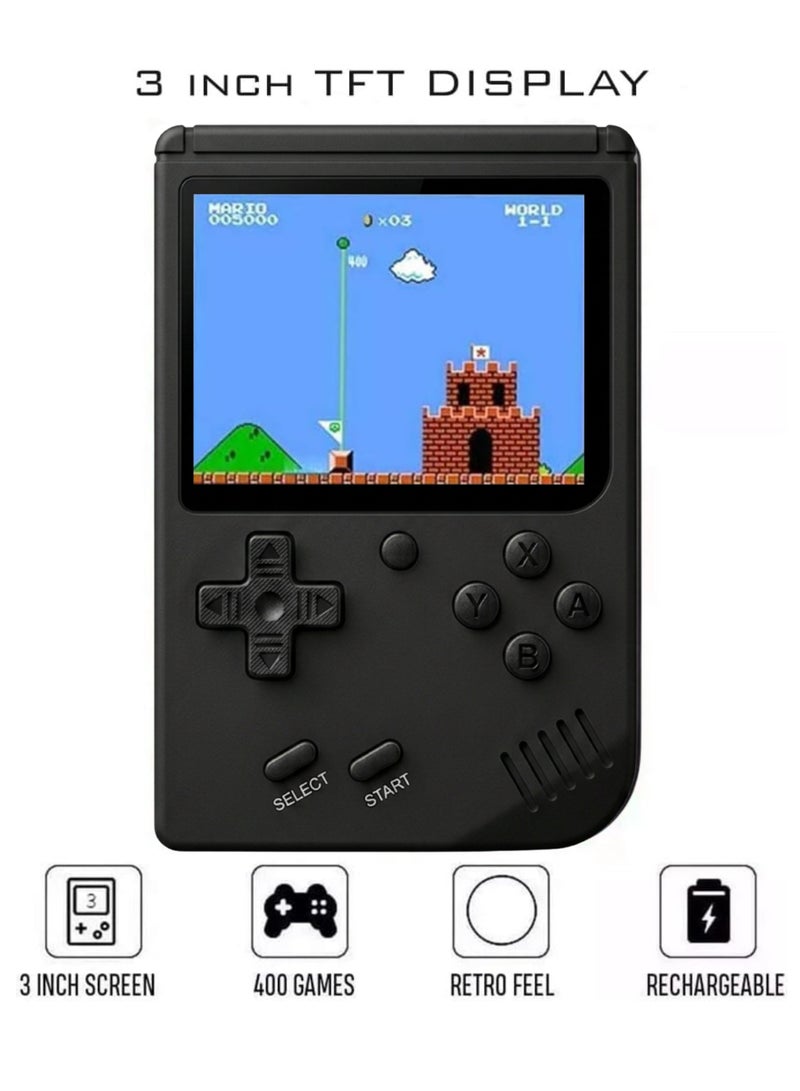 SUP Handheld Game Console with 400 Classic Retro Games, 3-Inch Color Screen, Rechargeable Battery, Portable Mini Gaming Device for Kids & Adults | Black - Image 3
