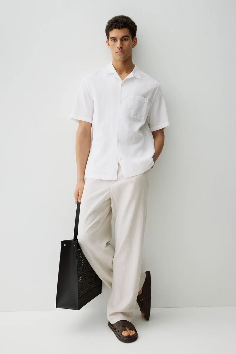 H&M  Regular Fit Short-sleeved linen-blend shirt for Men | Best Price UAE