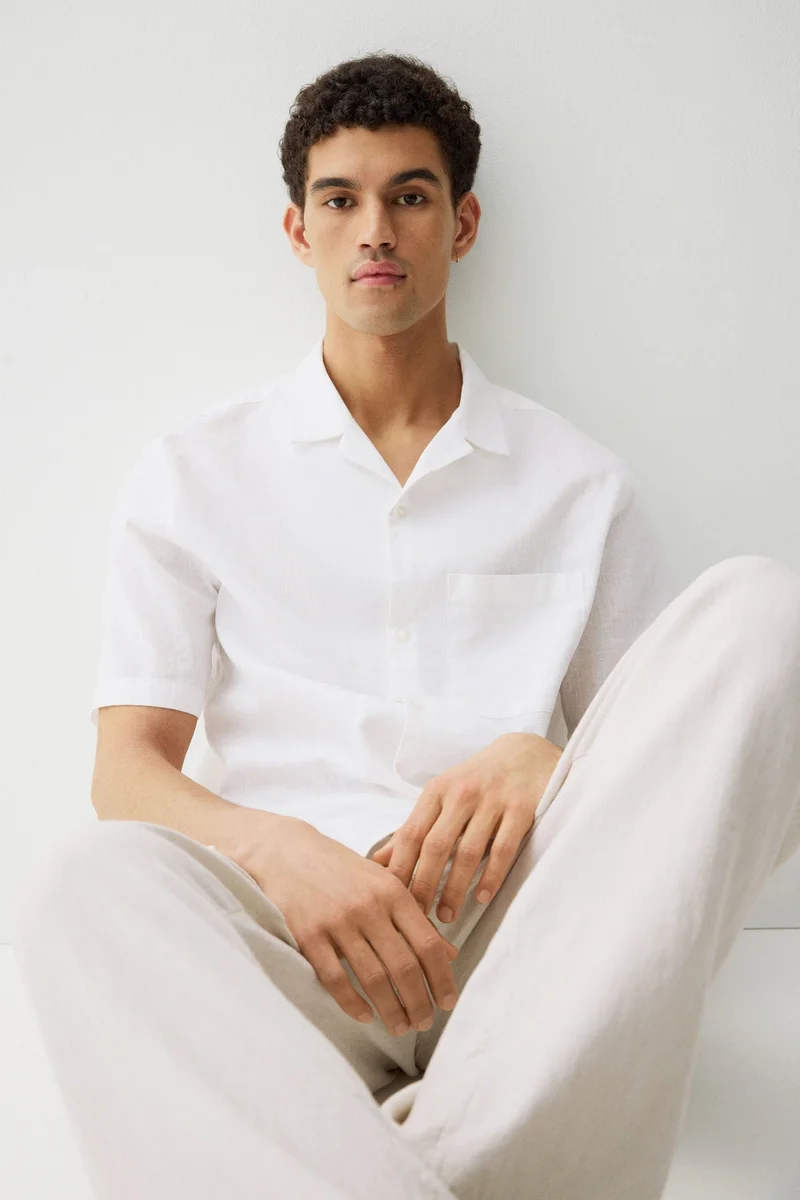 H&M  Regular Fit Short-sleeved linen-blend shirt for Men | Best Price UAE