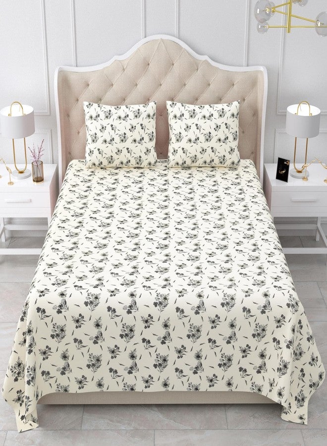 Bella Casa Double Bedsheet Set Cotton King Size With 2 Pillow Covers Floral Design Grey Colour - Stella Collection, 180 tc - Image 2