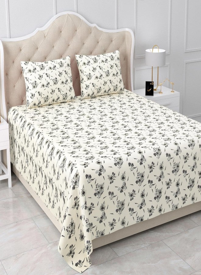 Bella Casa Double Bedsheet Set Cotton King Size With 2 Pillow Covers Floral Design Grey Colour - Stella Collection, 180 tc - Image 1