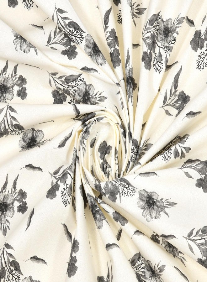 Bella Casa Double Bedsheet Set Cotton King Size With 2 Pillow Covers Floral Design Grey Colour - Stella Collection, 180 tc - Image 4