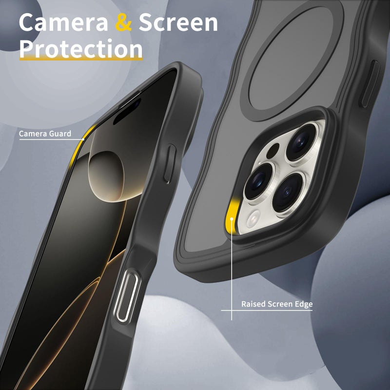 HuHa Protective Cover For iPhone SE 2022 / SE 2020 / 8 / 7 Skin Feel Wave Texture MagSafe Phone Case(Black) - Image 3