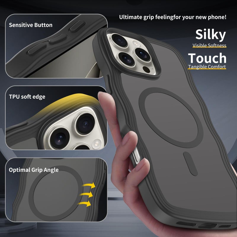 HuHa Protective Cover For iPhone SE 2022 / SE 2020 / 8 / 7 Skin Feel Wave Texture MagSafe Phone Case(Black) - Image 2