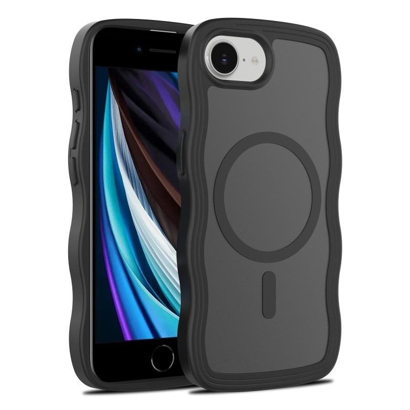 HuHa Protective Cover For iPhone SE 2022 / SE 2020 / 8 / 7 Skin Feel Wave Texture MagSafe Phone Case(Black) - Image 1