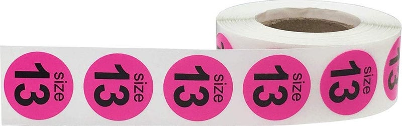 InStockLabels.com Shoe Size 13 Hot Pink Stickers for Retail Clothing – 3/4 Inch Round, 500 Semi-Gloss Adhesive Labels Per Roll for Footwear Inventory, Organization, and Display – Made in The USA - Image 2