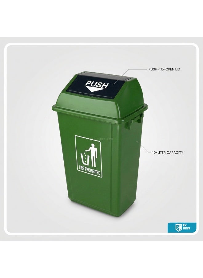 Gator Swing-Lid Trash Bin | Glossy Plastic Finish | Lightweight & Compact | Versatile For Homes, Villas, Offices, Restrooms, Communal Spaces, & More | 40 Liters | Green - Image 2