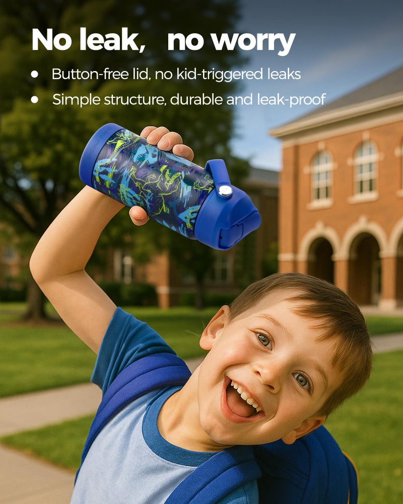 Choco Mocha Kids Dinosaur Water Bottle For School, Kids Insulated Water Bottle Stainless Steel for Boys, 14Oz Blue Dinosaur - Image 2