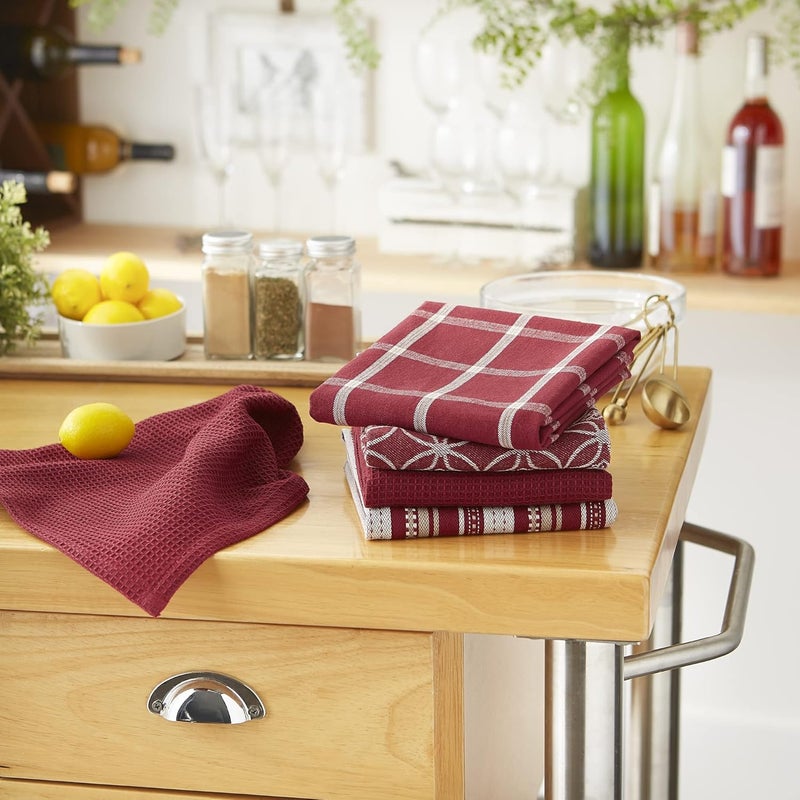 DII Assorted Woven Kitchen Set, Dishtowel, 18x28, Dishcloth, 13x13, Wine, 5 Piece Popular trusted craftsmanship - Image 4