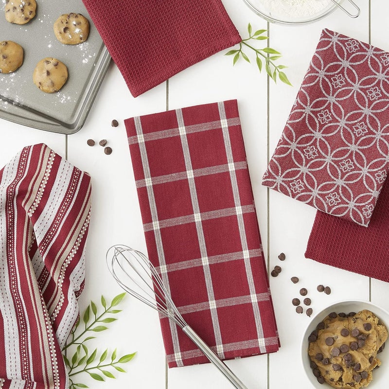 DII Assorted Woven Kitchen Set, Dishtowel, 18x28, Dishcloth, 13x13, Wine, 5 Piece Popular trusted craftsmanship - Image 3