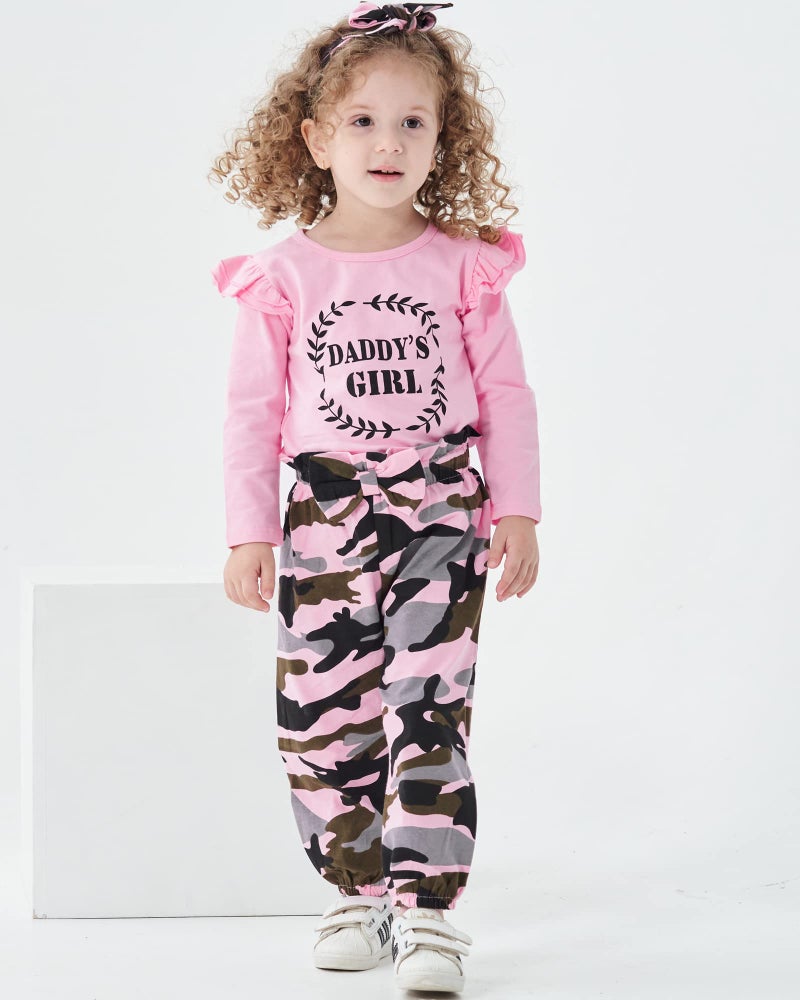 Mikrdoo 3 Months Girl Clothes Little Girl Clothes Long Sleeve Ruffle Shirt Tops Camo Pants Set Toddler Baby Girl Outfits - Image 2