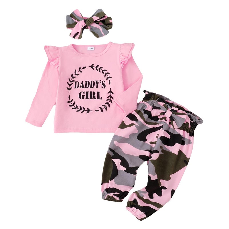 Mikrdoo 3 Months Girl Clothes Little Girl Clothes Long Sleeve Ruffle Shirt Tops Camo Pants Set Toddler Baby Girl Outfits - Image 1