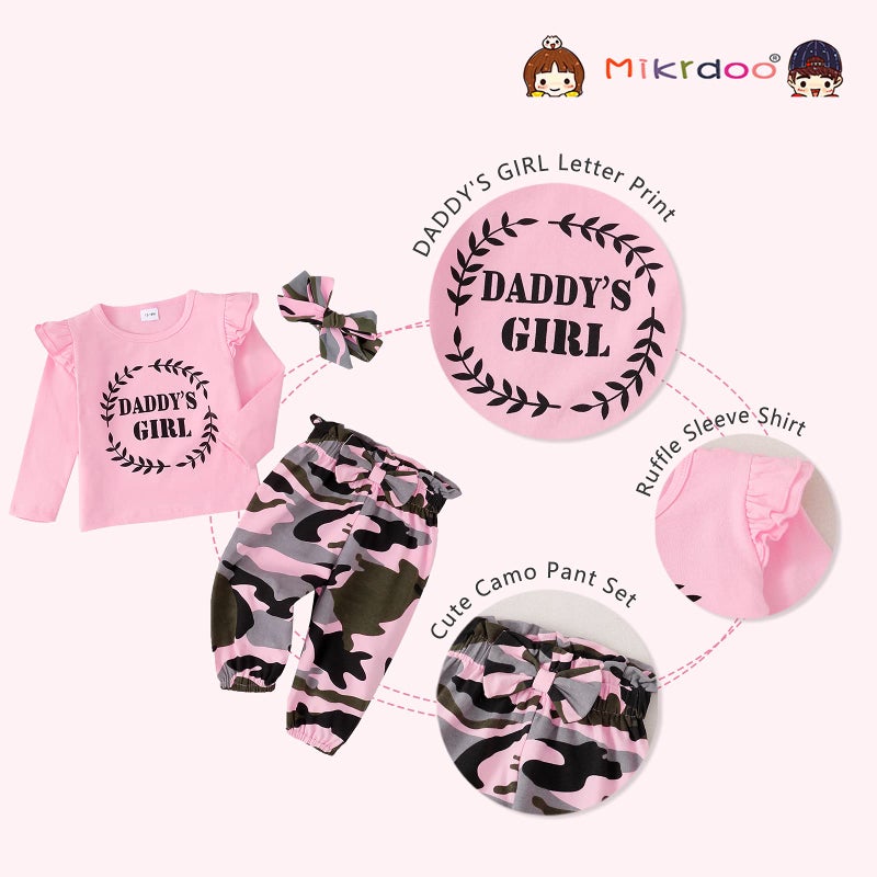 Mikrdoo 3 Months Girl Clothes Little Girl Clothes Long Sleeve Ruffle Shirt Tops Camo Pants Set Toddler Baby Girl Outfits - Image 5