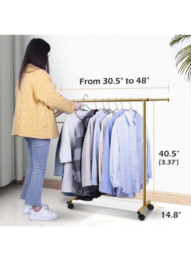 MISSLO Short Clothing Racks for Hanging Clothes with Bottom Shelves and Wheels Heavy Duty Rolling Clothes Rack Kids Clothing Rack for Adult Coat, Closet, Wardrobe (Gold) - Image 3