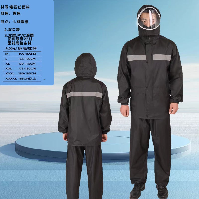 Reflective Split Raincoat Suit Thickened Motorbike Rainwear Black Spring Textile upgrade-double layer-double brim 