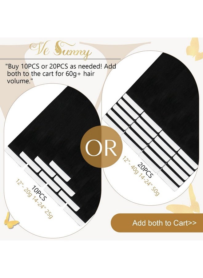 Ve Sunny - Ombre Tape In Hair Extensions Real Human Hair Black Tape In Natural Hair Extensions Balayage Natural Black Ombre Silver Grey Tape In Extensions Black Ombre 25G 10Pcs 24Inch - Image 1