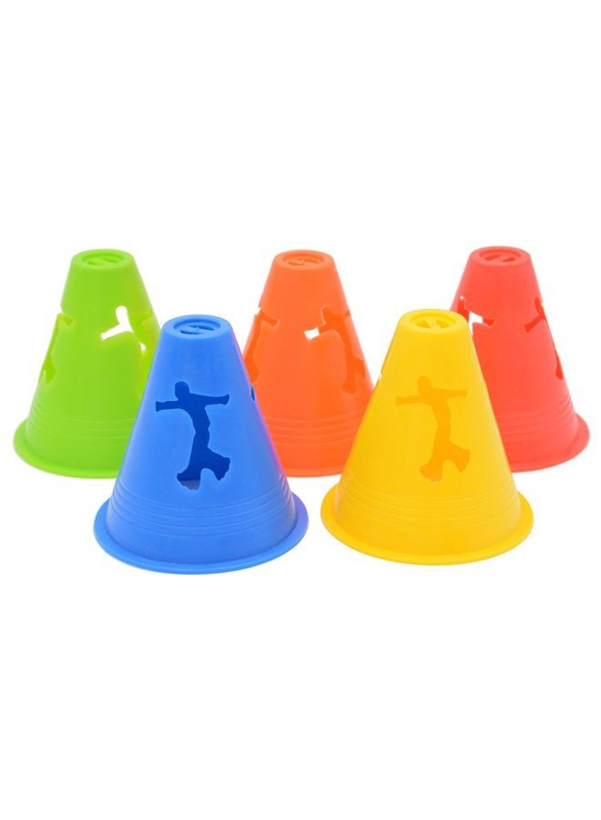 Famgee 3 Inch Plastic Windproof Slalom Cones Inline Roller Skating Cones Pile Cup Roadblocks Traffic Road Cones Set with Holes for Skate Practice Sport Training 5 Colors 20 Pcs - Image 2