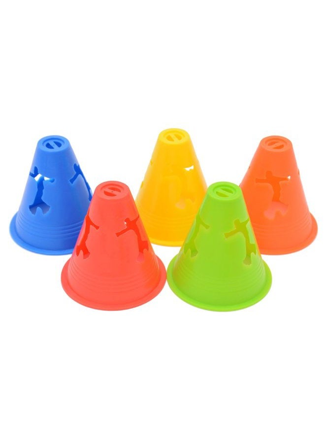 Famgee 3 Inch Plastic Windproof Slalom Cones Inline Roller Skating Cones Pile Cup Roadblocks Traffic Road Cones Set with Holes for Skate Practice Sport Training 5 Colors 20 Pcs - Image 1