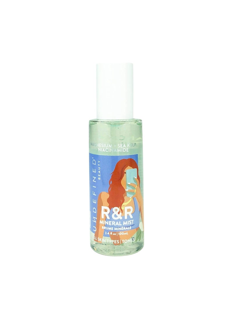 Undefined Undefined Beauty R&R Mineral Mist Soothing + Balancing Toner Spray infused with Niacinamide, Sea Kelp, Tremella Mushroom, 3.4oz 